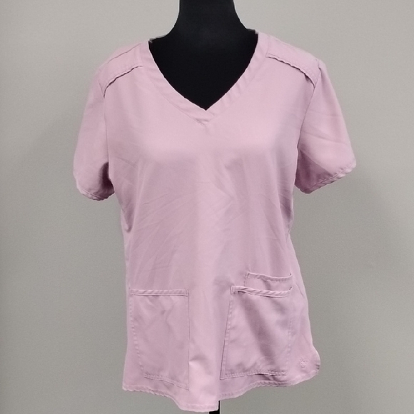 Insight Medcouture Women's Ice Pink Raglan V-Neck Short Sleeve Scrubs Top, Sz M - Picture 1 of 7